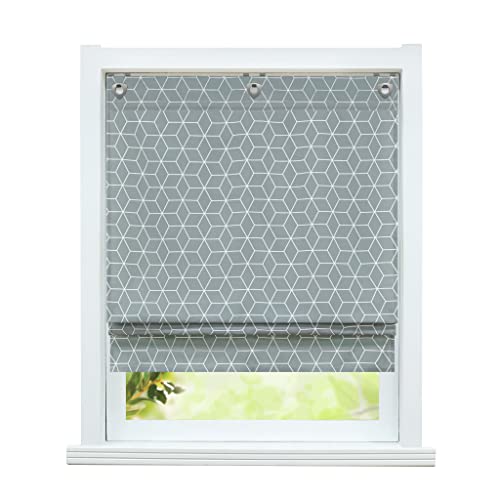 ESLIR Raffrollo ohne Bohren Raffgardine mit Ösen Blickdicht Gardinen mit U-Haken Ösenrollo Rauten Muster Grau BxH 100x140cm 1 Stück ESLIR Raffrollo ohne Bohren Raffgardine mit Ösen Blickdicht Gardinen mit U-Haken Ösenrollo Rauten Muster Grau BxH 100x140cm 1 Stück von ESLIR