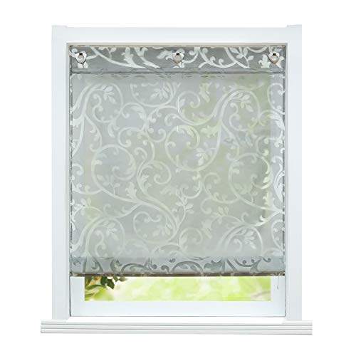 ESLIR Raffrollo ohne Bohren Raffgardine mit Ösen Gardinen Küche mit U-Haken Ösenrollo Halbtransparent Modern Grau BxH 100x140cm 1 Stück von ESLIR