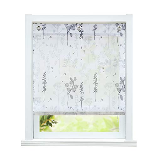 ESLIR Raffrollo ohne Bohren Raffgardine mit Ösen Halbtransparent Gardinen mit U-Haken Ösenrollo Laternenblume Muster Grau BxH 60x140cm 1 Stück ESLIR Raffrollo ohne Bohren Raffgardine mit Ösen Halbtransparent Gardinen mit U-Haken Ösenrollo Laternenblume Muster Grau BxH 60x140cm 1 Stück von ESLIR