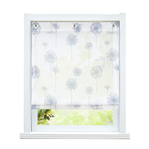 ESLIR Raffrollo ohne Bohren Raffgardine mit Ösen Transparent Gardinen mit U-Haken Ösenrollo Modern Weiß Löwenzahn Muster BxH 140x140cm 1 Stück von ESLIR