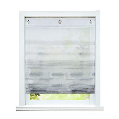 ESLIR Raffrollo ohne Bohren Raffgardine mit Ösen Transparent Gardinen mit U-Haken Ösenrollo Voile Farbverlauf Muster Grau BxH 80x140cm 1 Stück von ESLIR