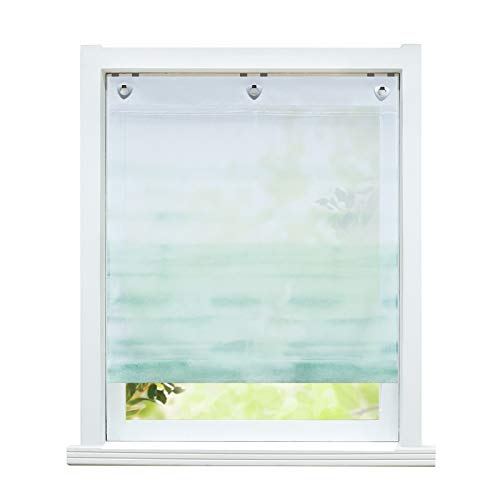 ESLIR Raffrollo ohne Bohren Raffgardine mit Ösen Transparent Gardinen mit U-Haken Ösenrollo Voile Farbverlauf Muster Grün BxH 120x140cm 1 Stück ESLIR Raffrollo ohne Bohren Raffgardine mit Ösen Transparent Gardinen mit U-Haken Ösenrollo Voile Farbverlauf Muster Grün BxH 120x140cm 1 Stück von ESLIR