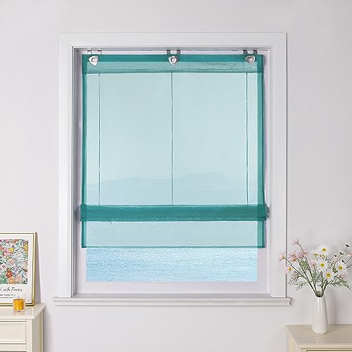 ESLIR Raffrollo ohne Bohren Raffgardinen mit U-Haken Ösenrollo Voile Gardinen Transparent Vorhänge Modern 1 Stück Blau #2 BxH 120x130cm 1 Stück von ESLIR