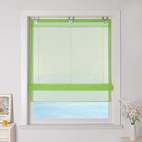 ESLIR Raffrollo ohne Bohren Raffgardinen mit U-Haken Ösenrollo Voile Gardinen Transparent Vorhänge Modern 1 Stück Grün BxH 100x130cm 1 Stück von ESLIR