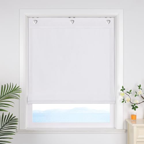 ESLIR Raffrollo ohne Bohren Uni Gardinen Küche Blickdicht Raffgardinen mit Hakenaufhängung Bändchenrollo für Fenster ohne Bohren Weiß BxH 80x140cm 1 Stück von ESLIR