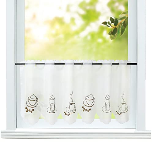 ESLIR Scheibengardine Landhaus Bistrogardine Küche Gardinen Transparent Vorhänge mit Kaffee Stickerei Kurzgardine Voile mit Lochleiste HxB 45x90cm 1 Stück ESLIR Scheibengardine Landhaus Bistrogardine Küche Gardinen Transparent Vorhänge mit Kaffee Stickerei Kurzgardine Voile mit Lochleiste HxB 45x90cm 1 Stück von ESLIR