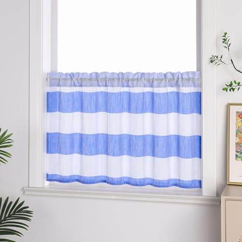 ESLIR Gestreifte Küche Gardine Scheibengardine Tunnelzug Bistrogardine Landhaus Kurzgardine Halbtransparent Leinen Blau HxB 60x90cm 1 Stück ESLIR Gestreifte Küche Gardine Scheibengardine Tunnelzug Bistrogardine Landhaus Kurzgardine Halbtransparent Leinen Blau HxB 60x90cm 1 Stück von ESLIR
