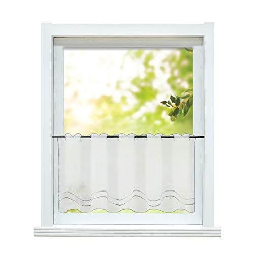 ESLIR Scheibengardine Landhaus Bistrogardine Küche Gardinen Transparent Vorhang Bestickt Kurzgardine mit Wellen Stickerei Voile HxB 45x90cm 1 Stück von ESLIR