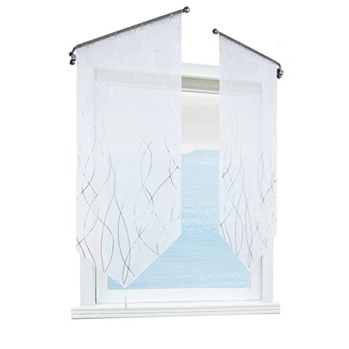 ESLIR Scheibengardine Transparent Bistrogardine Küche Gardinen Weiß mit Tunnelzug Panneaux Wohnzimmer Silber HxB 120x60cm 1 Stück von ESLIR