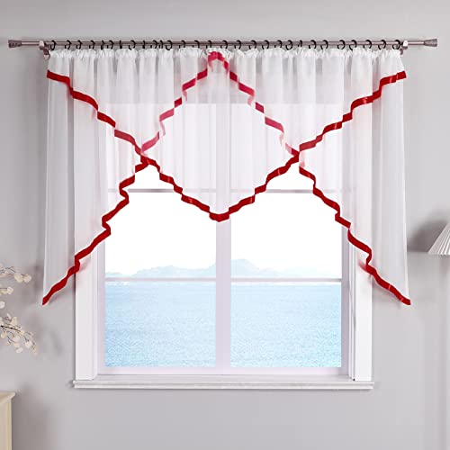 ESLIR Scheibengardine mit Kräuselband Gardinen Küche Bistrogardinen Transparent Stores Vorhänge Mit Satinband Voile Beere HxB 145x300cm 1 Stück ESLIR Scheibengardine mit Kräuselband Gardinen Küche Bistrogardinen Transparent Stores Vorhänge Mit Satinband Voile Beere HxB 145x300cm 1 Stück von ESLIR