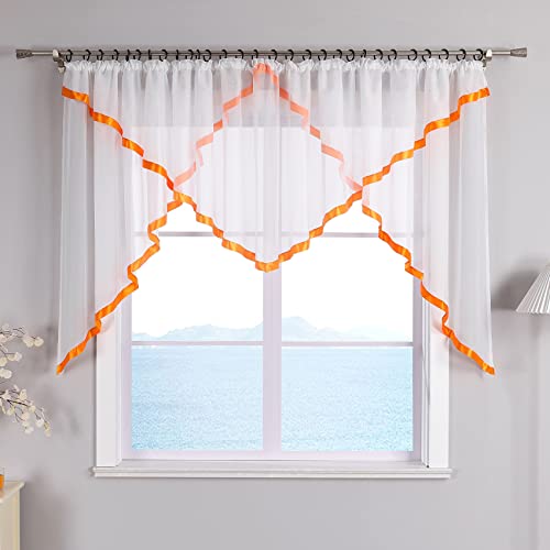 ESLIR Scheibengardine mit Kräuselband Gardinen Küche Bistrogardinen Transparent Stores Vorhänge Mit Satinband Voile Orange HxB 120x300cm 1 Stück von ESLIR