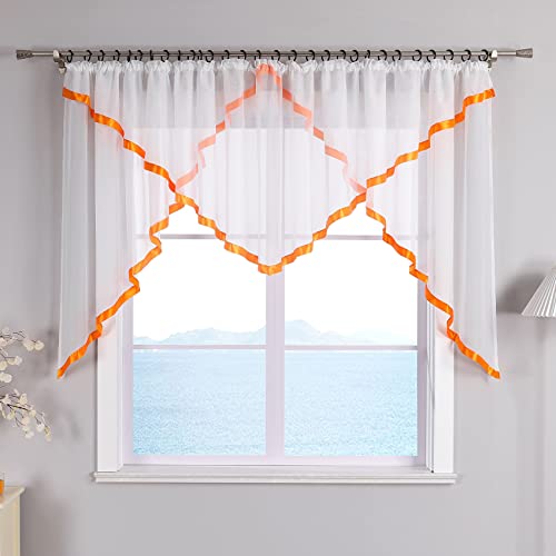 ESLIR Scheibengardine mit Kräuselband Gardinen Küche Bistrogardinen Transparent Stores Vorhänge Mit Satinband Voile Orange HxB 145x600cm 1 Stück ESLIR Scheibengardine mit Kräuselband Gardinen Küche Bistrogardinen Transparent Stores Vorhänge Mit Satinband Voile Orange HxB 145x600cm 1 Stück von ESLIR