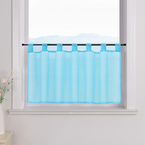 ESLIR Scheibengardine mit Schlaufen Gardinen Küche Bistrogardinen Transparent Stores Vorhänge Kurzgardine Voile Blau BxH 30x90cm 1 Stück von ESLIR