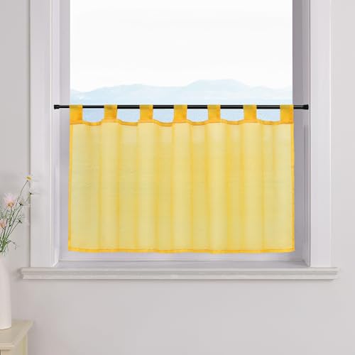 ESLIR Scheibengardine mit Schlaufen Gardinen Küche Bistrogardinen Transparent Stores Vorhänge Kurzgardine Voile Gelb BxH 30x90cm 1 Stück von ESLIR