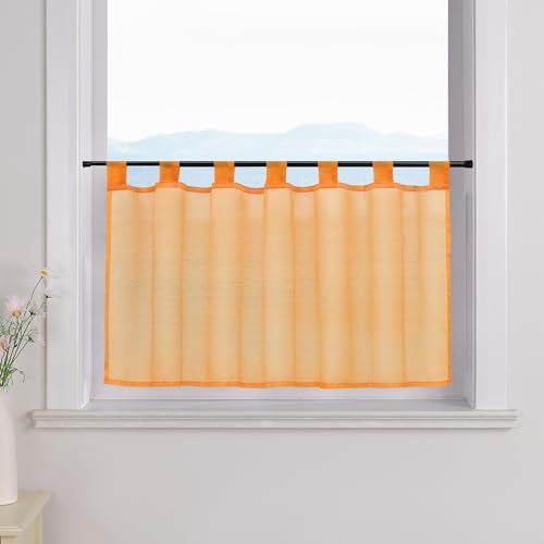 ESLIR Scheibengardine mit Schlaufen Gardinen Küche Bistrogardinen Transparent Stores Vorhänge Kurzgardine Voile Orange BxH 60x145cm 1 Stück von ESLIR