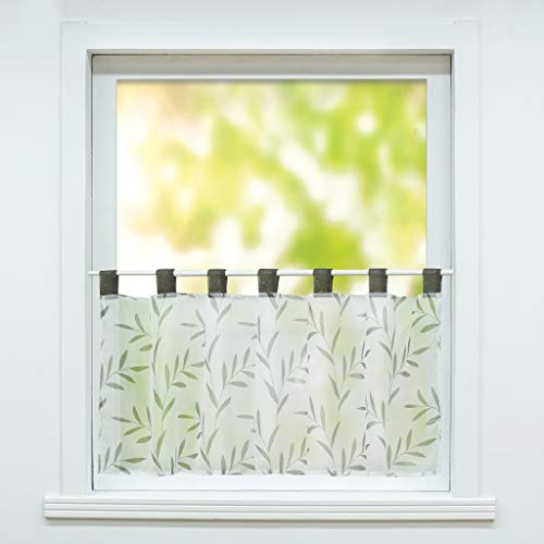 ESLIR Scheibengardine mit Schlaufen Gardinen Küche Bistrogardinen Transparent Stores Vorhänge Mit Blätter-Motiv Voile Schwarz HxB 60x140cm 1 Stück von ESLIR