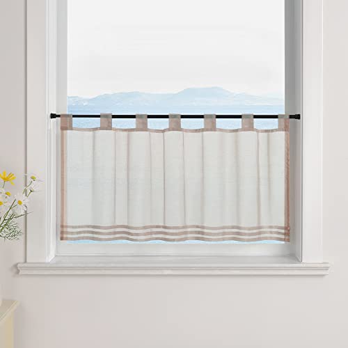 ESLIR Scheibengardine mit Schlaufen Gardinen Küche Bistrogardinen Transparent Stores Vorhänge Uni Voile Braun HxB 30x120cm 1 Stück von ESLIR