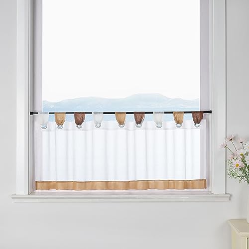 ESLIR Scheibengardine mit Schlaufen Vorhang Küche Bistrogardinen Transparent Stores Gardinen Kurzgardine Voile Braun HxB 60x150cm1 Stück von ESLIR