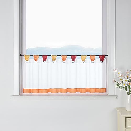 ESLIR Scheibengardine mit Schlaufen Vorhang Küche Bistrogardinen Transparent Stores Gardinen Kurzgardine Voile Orange HxB 45x120cm1 Stück von ESLIR