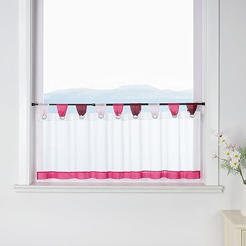 ESLIR Scheibengardine mit Schlaufen Vorhang Küche Bistrogardinen Transparent Stores Gardinen Kurzgardine Voile Rosa HxB 60x120cm1 Stück von ESLIR