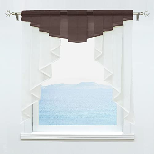 ESLIR Scheibengardine mit Tunnelzug Kleinfenster Gardinen Küche Bistrogardinen Transparent Stores Fenstergardine Voile Braun BxH 100x100cm 1 Stück von ESLIR