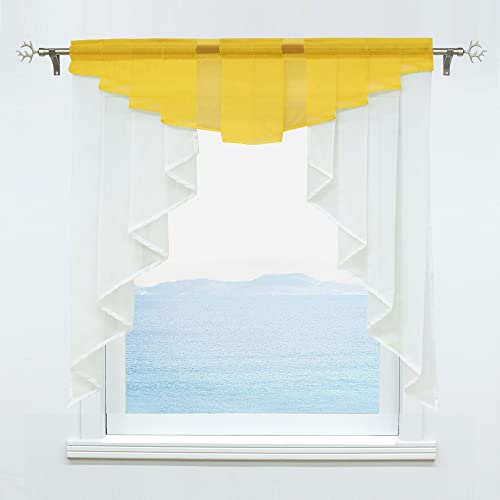 ESLIR Scheibengardine mit Tunnelzug Kleinfenster Gardinen Küche Bistrogardinen Transparent Stores Fenstergardine Voile Gelb BxH 80x80cm 1 Stück von ESLIR