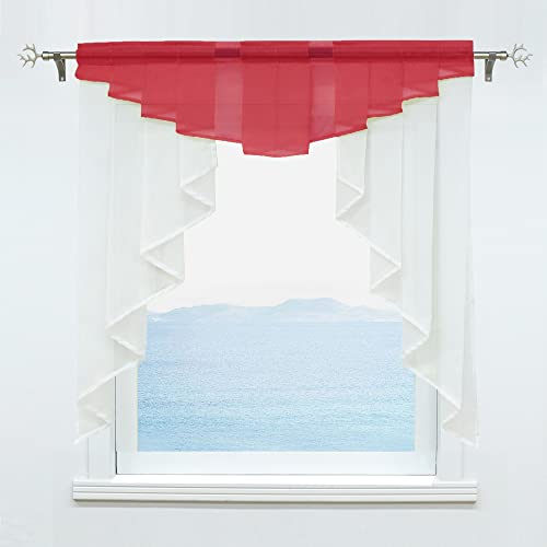 ESLIR Scheibengardine mit Tunnelzug Kleinfenster Gardinen Küche Bistrogardinen Transparent Stores Fenstergardine Voile Rot BxH 100x100cm 1 Stück von ESLIR