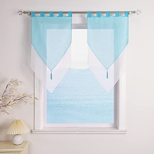 ESLIR Scheibengardinen Modern Bistrogardine küche Gardinen mit Schlaufen Transparent Vorhänge Voile Blau BxH 60x90cm 2 Stück von ESLIR
