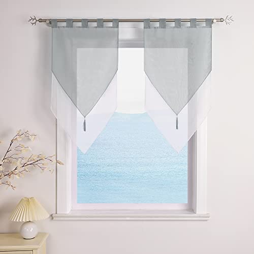 ESLIR Scheibengardinen Modern Bistrogardine küche Gardinen mit Schlaufen Transparent Vorhänge Voile Grau BxH 45x90cm 2 Stück von ESLIR