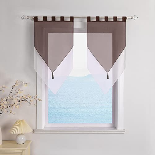 ESLIR Scheibengardinen Modern Bistrogardine küche Gardinen mit Schlaufen Transparent Vorhänge Voile Kaffee BxH 60x90cm 2 Stück von ESLIR