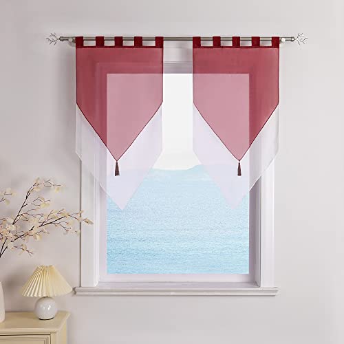 ESLIR Scheibengardinen Modern Bistrogardine küche Gardinen mit Schlaufen Transparent Vorhänge Voile Weinrot BxH 60x120cm 2 Stück von ESLIR