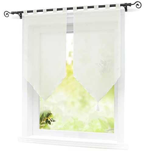 ESLIR Scheibengardinen Set Transparente Bistrogardine küche Gardinen mit Schlaufen Modern Vorhänge Voile Uni Beige BxH 45x90cm x2 (2 Stück) von ESLIR
