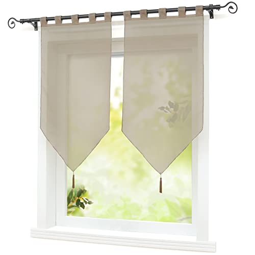 ESLIR Scheibengardinen Set Transparente Bistrogardine küche Gardinen mit Schlaufen Modern Vorhänge Voile Uni Braun BxH 45x90cm x2 (2 Stück) von ESLIR