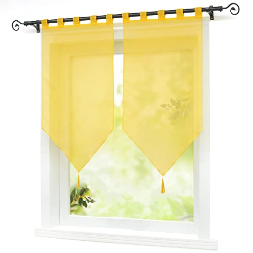 ESLIR Scheibengardinen Set Transparente Bistrogardine küche Gardinen mit Schlaufen Modern Vorhänge Voile Uni Gelb BxH 45x90cm x2 (2 Stück) von ESLIR