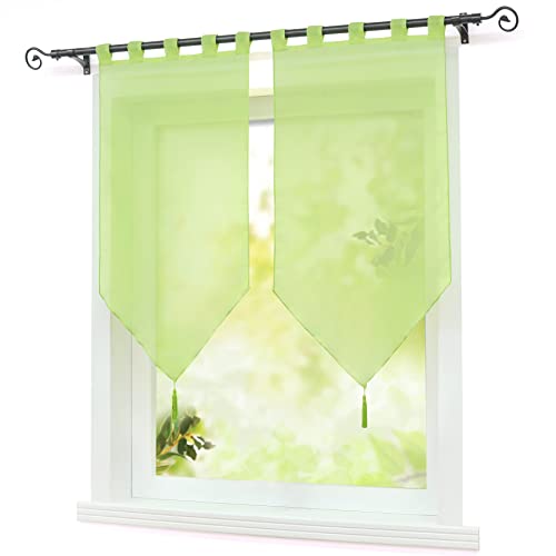 ESLIR Scheibengardinen Set Transparente Bistrogardine küche Gardinen mit Schlaufen Modern Vorhänge Voile Uni Grün BxH 45x90cm x2 (2 Stück) von ESLIR