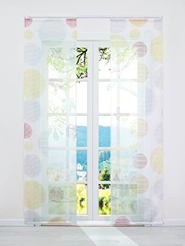 ESLIR Schiebegardinen Set 2er Flächenvorhänge Gardinen mit Klettband Schiebevorhang Transparent Vorhänge mit Kreis Muster Voile Bunt BxH 57x145cm 2 Stück von ESLIR
