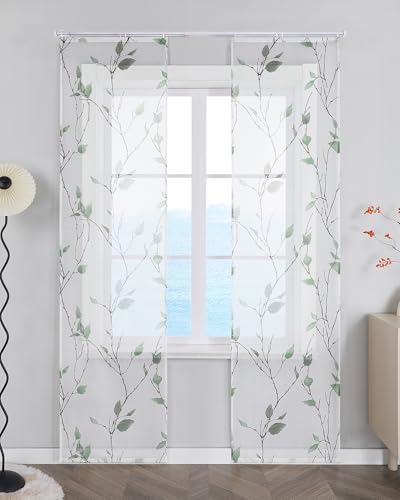 ESLIR Schiebegardinen Set 2er Flächenvorhänge Gardinen mit Klettband Schiebevorhang Transparent Vorhang mit Blätterdruckmuster Landhaus Grün BxH 57x245 cm 2 Stück ESLIR Schiebegardinen Set 2er Flächenvorhänge Gardinen mit Klettband Schiebevorhang Transparent Vorhang mit Blätterdruckmuster Landhaus Grün BxH 57x245 cm 2 Stück von ESLIR