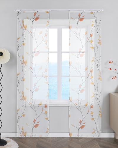 ESLIR Schiebegardinen Set 2er Flächenvorhänge Gardinen mit Klettband Schiebevorhang Transparent Vorhang mit Blätterdruckmuster Landhaus Orange BxH 57x245 cm 2 Stück ESLIR Schiebegardinen Set 2er Flächenvorhänge Gardinen mit Klettband Schiebevorhang Transparent Vorhang mit Blätterdruckmuster Landhaus Orange BxH 57x245 cm 2 Stück von ESLIR