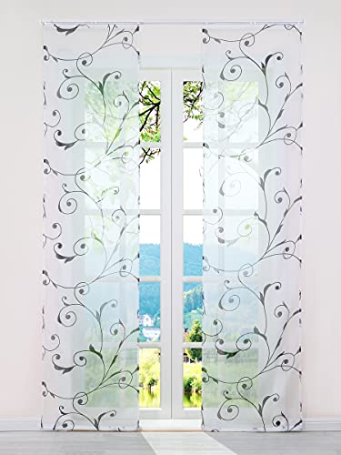 ESLIR Schiebegardinen Set 2er Flächenvorhänge Gardinen mit Klettband Schiebevorhang Transparent Vorhang mit Ranken Muster Voile Schwarz BxH 57x145cm 2 Stück ESLIR Schiebegardinen Set 2er Flächenvorhänge Gardinen mit Klettband Schiebevorhang Transparent Vorhang mit Ranken Muster Voile Schwarz BxH 57x145cm 2 Stück von ESLIR