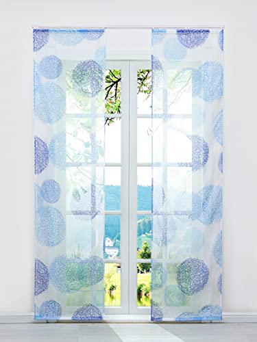 ESLIR Schiebegardinen Set 2er Flächenvorhänge Gardinen mit Klettband Schiebevorhang Transparent Vorhang mit Zweige Muster Voile Blau BxH 57x175cm 2 Stück von ESLIR