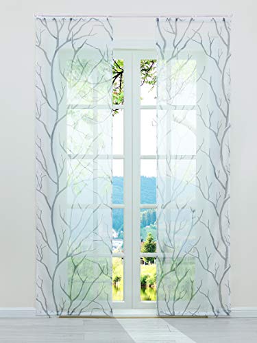 ESLIR Schiebegardinen Set 2er Flächenvorhänge Gardinen mit Klettband Schiebevorhang Transparent Vorhang mit Zweige Muster Voile Weiß-Grau BxH 57x225cm 2 Stück ESLIR Schiebegardinen Set 2er Flächenvorhänge Gardinen mit Klettband Schiebevorhang Transparent Vorhang mit Zweige Muster Voile Weiß-Grau BxH 57x225cm 2 Stück von ESLIR