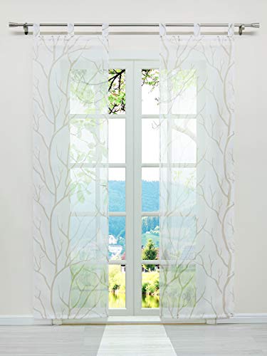 ESLIR Schiebegardinen Set 2er Flächenvorhänge Gardinen mit Schlaufen Schiebevorhang Transparent Schlaufenschal mit Zweige Muster Voile Weiß-Sand BxH 57x225cm 2 Stück ESLIR Schiebegardinen Set 2er Flächenvorhänge Gardinen mit Schlaufen Schiebevorhang Transparent Schlaufenschal mit Zweige Muster Voile Weiß-Sand BxH 57x225cm 2 Stück von ESLIR