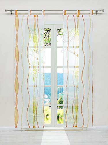 ESLIR Schiebegardinen Set 2er Flächenvorhänge Gardinen mit Schlaufen Schiebevorhang Transparent Vorhang mit Wellen Druck Voile Orange BxH 57x225cm 2 Stück von ESLIR