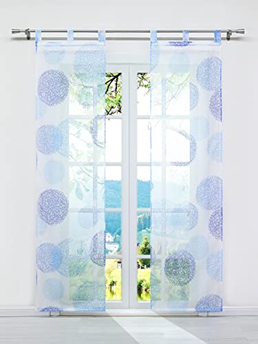 ESLIR Schiebegardinen Set 2er Flächenvorhänge Gardinen mit Schlaufen Schiebevorhang Transparent Vorhang mit Zweige Muster Voile Blau BxH 57x175cm 2 Stück von ESLIR