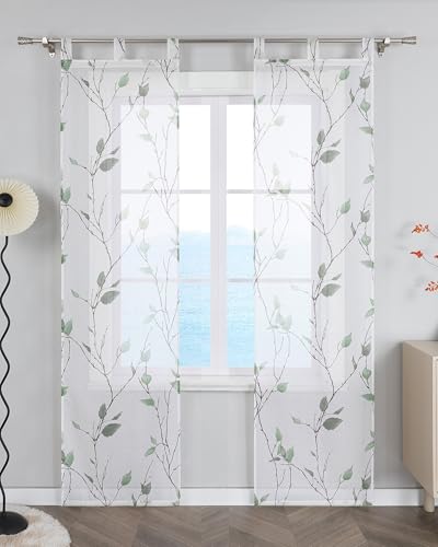 ESLIR Schiebegardinen Set 2er Flächenvorhänge Schlaufenschals Gardinen mit Schlaufen Schiebevorhang Transparent Vorhang mit Blätterdruckmuster Landhaus Grün BxH 57x245 cm 2 Stück ESLIR Schiebegardinen Set 2er Flächenvorhänge Schlaufenschals Gardinen mit Schlaufen Schiebevorhang Transparent Vorhang mit Blätterdruckmuster Landhaus Grün BxH 57x245 cm 2 Stück von ESLIR
