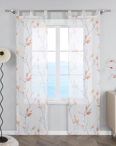 ESLIR Schiebegardinen Set 2er Flächenvorhänge Schlaufenschals Gardinen mit Schlaufen Schiebevorhang Transparent Vorhang mit Blätterdruckmuster Landhaus Orange BxH 57x175 cm 2 Stück ESLIR Schiebegardinen Set 2er Flächenvorhänge Schlaufenschals Gardinen mit Schlaufen Schiebevorhang Transparent Vorhang mit Blätterdruckmuster Landhaus Orange BxH 57x175 cm 2 Stück von ESLIR