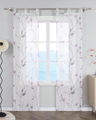 ESLIR Schiebegardinen Set 2er Flächenvorhänge Schlaufenschals Gardinen mit Schlaufen Schiebevorhang Transparent Vorhang mit Blätterdruckmuster Landhaus Violettn BxH 57x245 cm 2 Stück ESLIR Schiebegardinen Set 2er Flächenvorhänge Schlaufenschals Gardinen mit Schlaufen Schiebevorhang Transparent Vorhang mit Blätterdruckmuster Landhaus Violettn BxH 57x245 cm 2 Stück von ESLIR