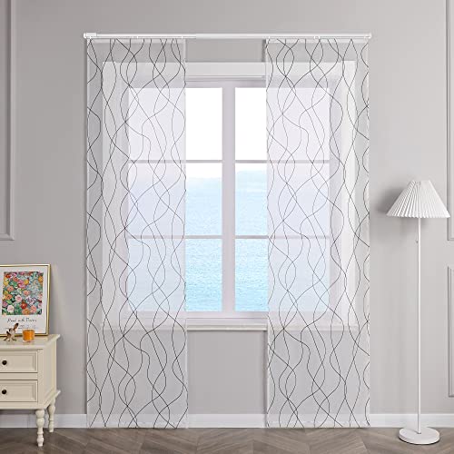 ESLIR Schiebegardinen Set 2er Flächenvorhänge Voile Gardinen mit Klettband Schiebevorhang Transparent Wohnzimmer Modern mit Wellen Muster Schwarz BxH 57x145cm 2 Stück ESLIR Schiebegardinen Set 2er Flächenvorhänge Voile Gardinen mit Klettband Schiebevorhang Transparent Wohnzimmer Modern mit Wellen Muster Schwarz BxH 57x145cm 2 Stück von ESLIR