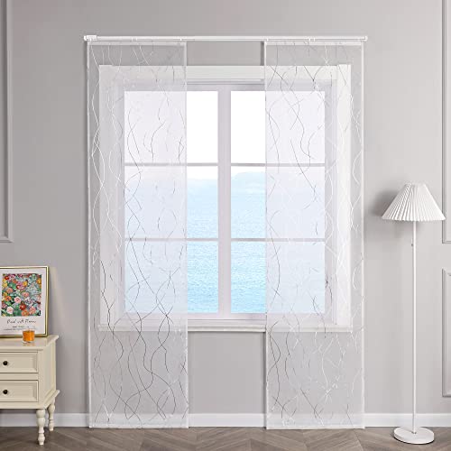 ESLIR Schiebegardinen Set 2er Flächenvorhänge Voile Gardinen mit Klettband Schiebevorhang Transparent Wohnzimmer Modern mit Wellen Muster Silber #2 BxH 57x145cm 2 Stück von ESLIR