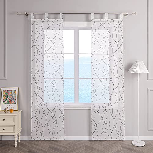 ESLIR Schiebegardinen Set 2er Flächenvorhänge Voile Gardinen mit Schlaufen Schiebevorhang Transparent Schlaufenschal Modern mit Wellen Muster Schwarz BxH 57x225cm 2 Stück ESLIR Schiebegardinen Set 2er Flächenvorhänge Voile Gardinen mit Schlaufen Schiebevorhang Transparent Schlaufenschal Modern mit Wellen Muster Schwarz BxH 57x225cm 2 Stück von ESLIR